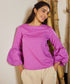 Buttoned Puffed Sleeve Linen Top